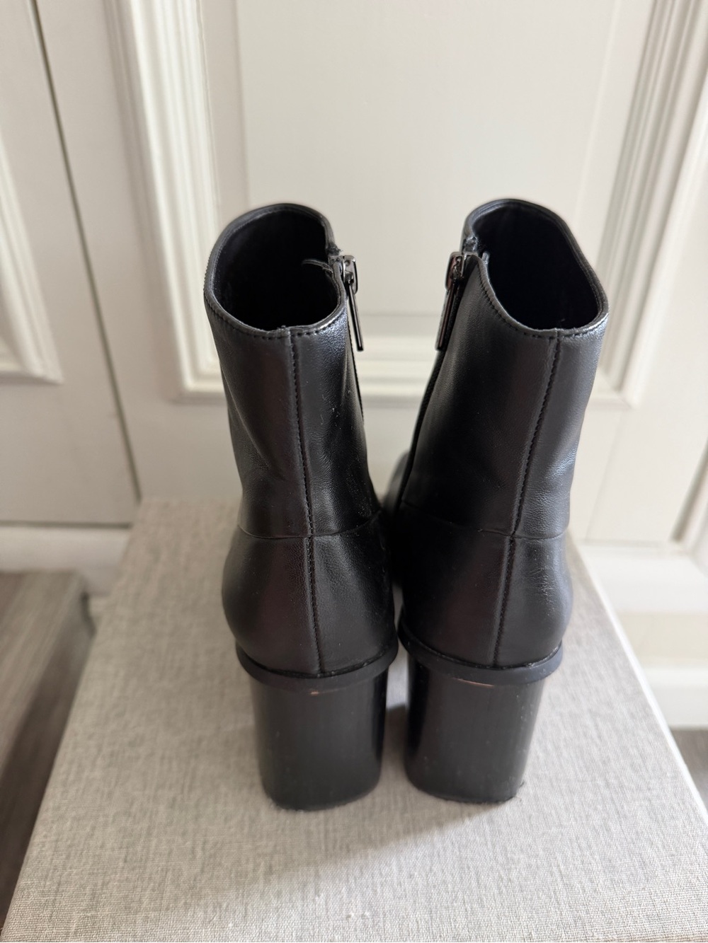 Franco Sarto Black Leather Ankle Booties with Block Heel - Picture 6 of 10